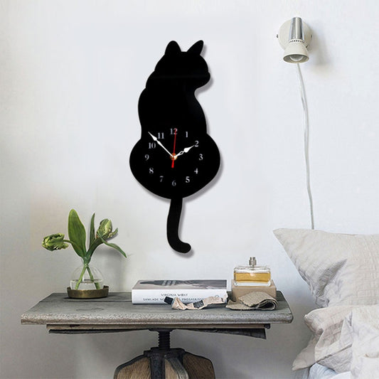 42x18cm Home Office Bedroom Decoration Battery Operated Cat Shaped Wall Clock with Swinging Tails(Black) - Wall Clock by PMC Jewellery | Online Shopping South Africa | PMC Jewellery | Buy Now Pay Later Mobicred