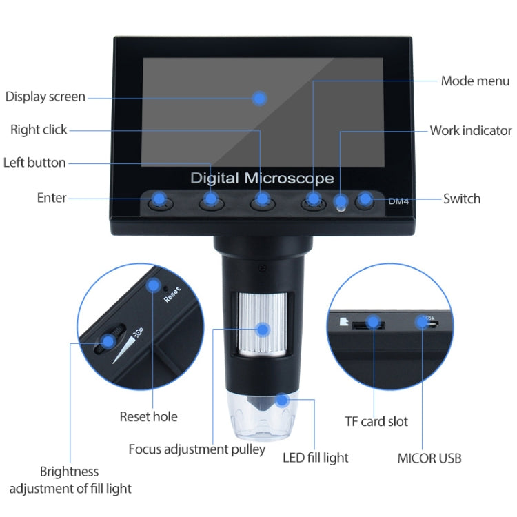 720P 4.3 inch Display Screen HD Industrial Digital Microscope - Digital Microscope by PMC Jewellery | Online Shopping South Africa | PMC Jewellery | Buy Now Pay Later Mobicred