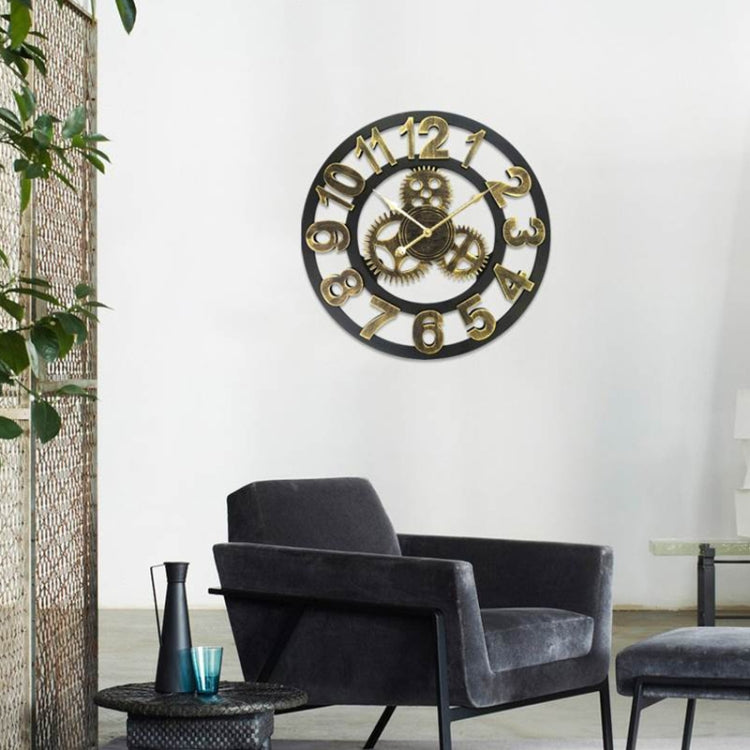 Retro Wooden Round Single-sided Gear Clock Number Wall Clock, Diameter: 40cm (Gold) - free shipping - PMc TechLife - Order now!