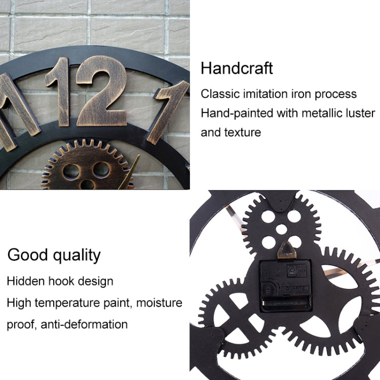 Retro Wooden Round Single-sided Gear Clock Rome Number Wall Clock, Diameter: 40cm (Gold) - Wall Clock by PMc TechLife | Online Shopping South Africa | PMc TechLife | Buy Now Pay Later Mobicred
