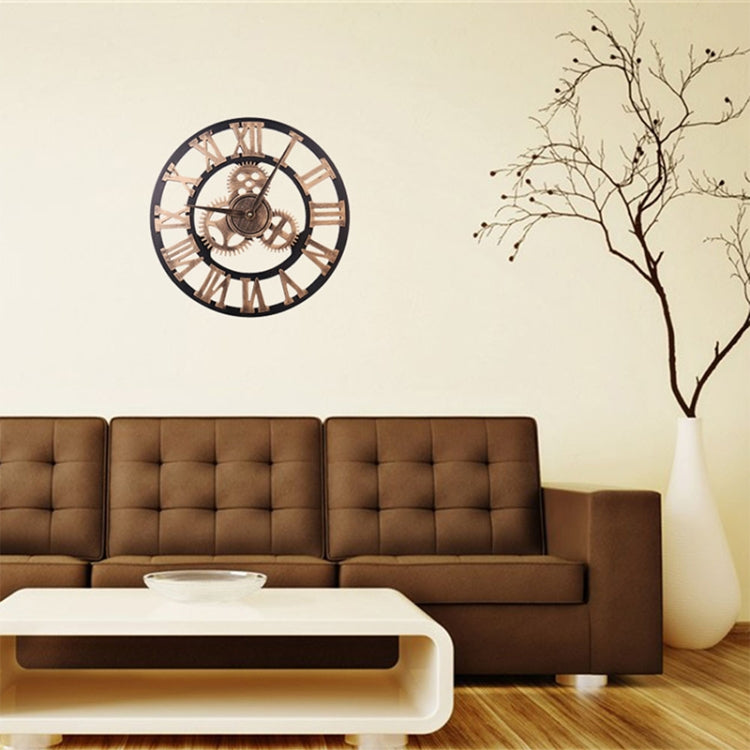 Retro Wooden Round Single-sided Gear Clock Rome Number Wall Clock, Diameter: 58cm (Gold) - Wall Clock by PMc TechLife | Online Shopping South Africa | PMc TechLife | Buy Now Pay Later Mobicred