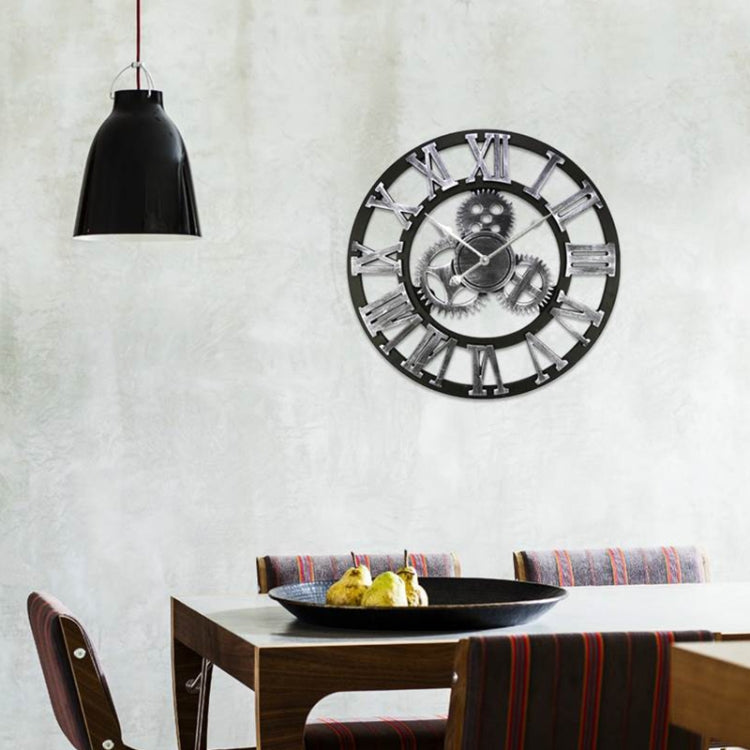 Retro Wooden Round Single-sided Gear Clock Rome Number Wall Clock, Diameter: 80cm (Silver) - Wall Clock by PMc TechLife | Online Shopping South Africa | PMc TechLife | Buy Now Pay Later Mobicred