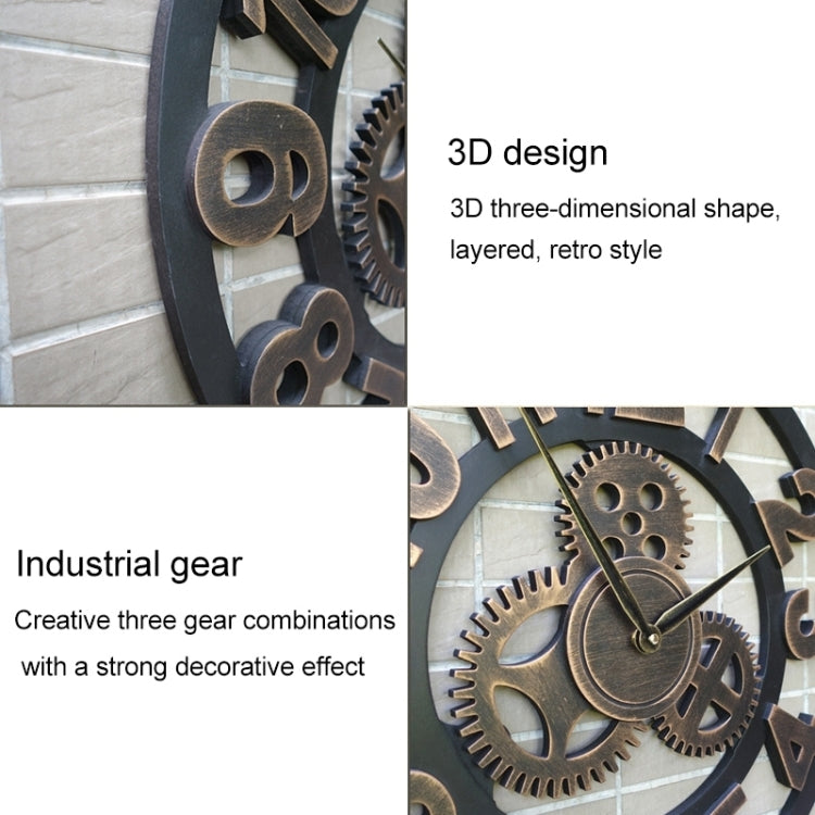 Retro Wooden Round Single-sided Gear Clock Arabic Number Wall Clock, Diameter: 30cm (Gold) - Wall Clock by PMc TechLife | Online Shopping South Africa | PMc TechLife | Buy Now Pay Later Mobicred