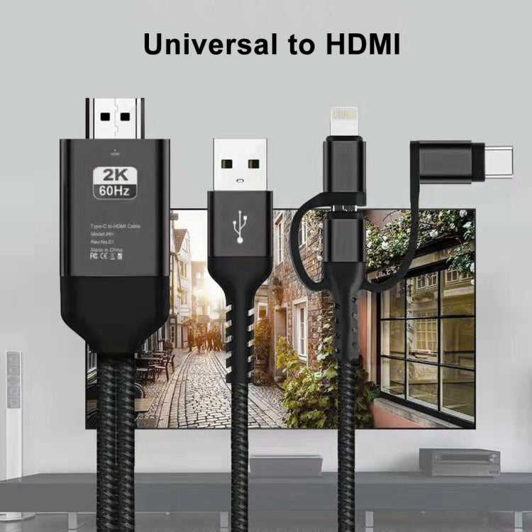 3 in 1 Micro USB + USB-C / Type-C + 8 Pin to HDMI HDTV Cable(Black) - Video & Audio Cable by PMC Jewellery | Online Shopping South Africa | PMC Jewellery | Buy Now Pay Later Mobicred