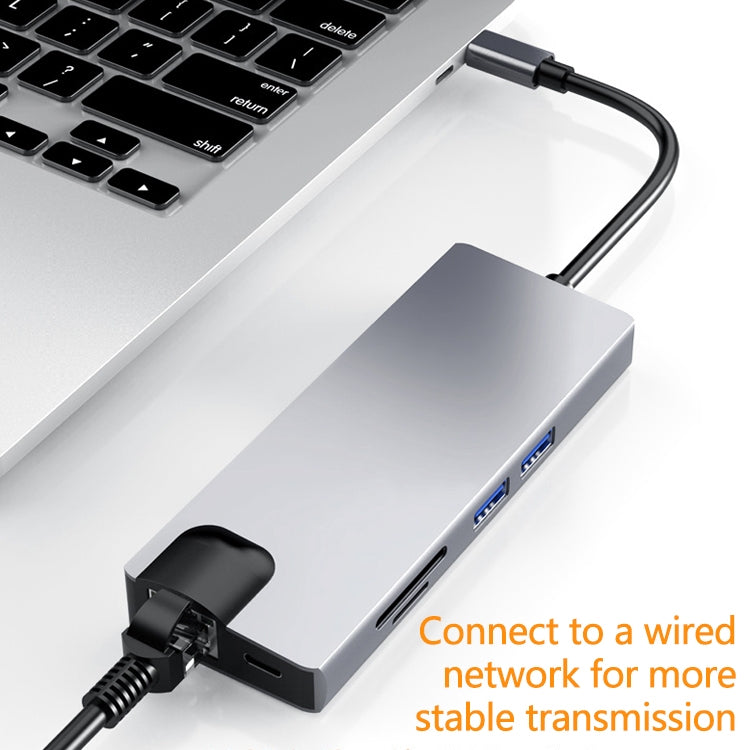 HW-TC12 8 In 1 Type-C / USB-C Multifunctional Extension HUB Adapter Hdmi / Vga Hub Card Reader + Network Card - free shipping - PMC Jewellery - Order now!