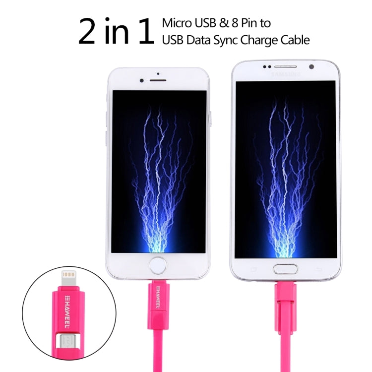 HAWEEL 1m 2 in 1 Micro USB & 8 Pin to USB Data Sync Charge Cable(Magenta) - Multifunction Cable by PMC Jewellery | Online Shopping South Africa | PMC Jewellery | Buy Now Pay Later Mobicred