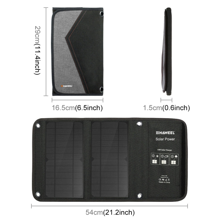 HAWEEL 14W Foldable Solar Panel Charger with 5V / 2.4A Max Dual USB Ports - Charger by HAWEEL | Online Shopping South Africa | PMC Jewellery | Buy Now Pay Later Mobicred