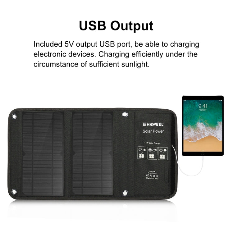 HAWEEL 14W Foldable Solar Panel Charger with 5V / 2.4A Max Dual USB Ports - Charger by HAWEEL | Online Shopping South Africa | PMC Jewellery | Buy Now Pay Later Mobicred