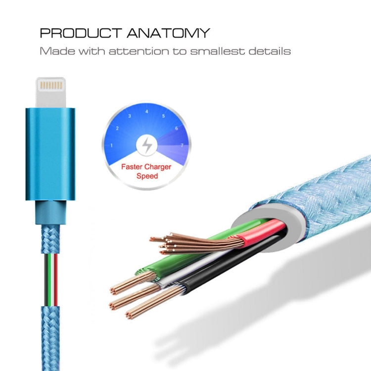 1m 3A Woven Style Metal Head 8 Pin to USB Data / Charger Cable(Blue) - Normal Style Cable by PMC Jewellery | Online Shopping South Africa | PMC Jewellery | Buy Now Pay Later Mobicred