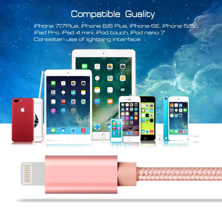 3A Woven Style Metal Head 8 Pin to USB Charge Data Cable, Cable Length: 2m(Rose Gold) - Normal Style Cable by PMC Jewellery | Online Shopping South Africa | PMC Jewellery | Buy Now Pay Later Mobicred