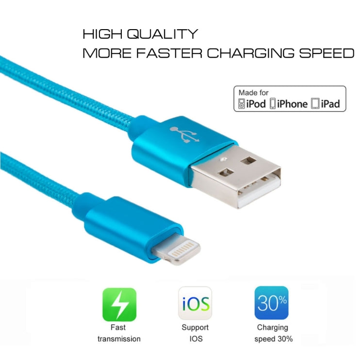 3m 3A Woven Style Metal Head 8 Pin to USB Data / Charger Cable(Blue) - Normal Style Cable by PMC Jewellery | Online Shopping South Africa | PMC Jewellery | Buy Now Pay Later Mobicred