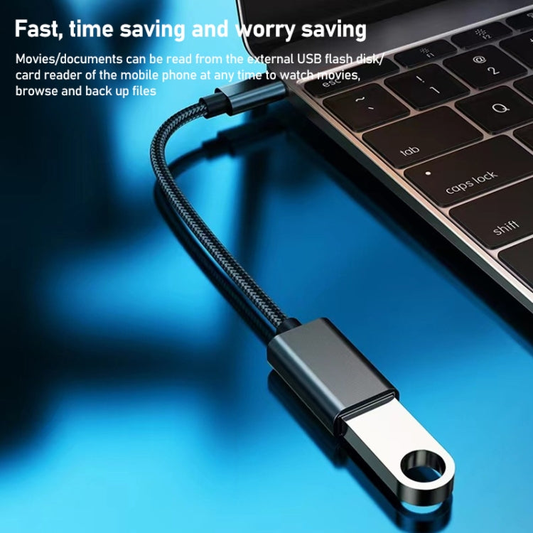 8.3cm USB Female to Type-C Male Metal Wire OTG Cable Charging Data Cable(Silver) - OTG Adapter by PMC TechLife | Online Shopping South Africa | PMC TechLife | Buy Now Pay Later Mobicred