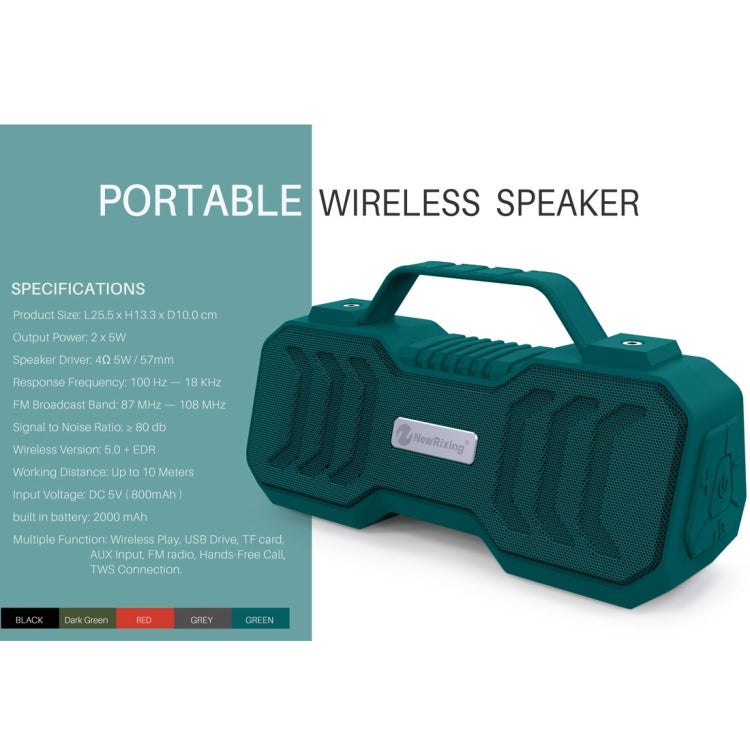 NewRixing NR-4500 Portable Wireless Bluetooth Stereo Speaker Support TWS / FM Function Speaker (Green) - free shipping - PMC TechLife - Order now!