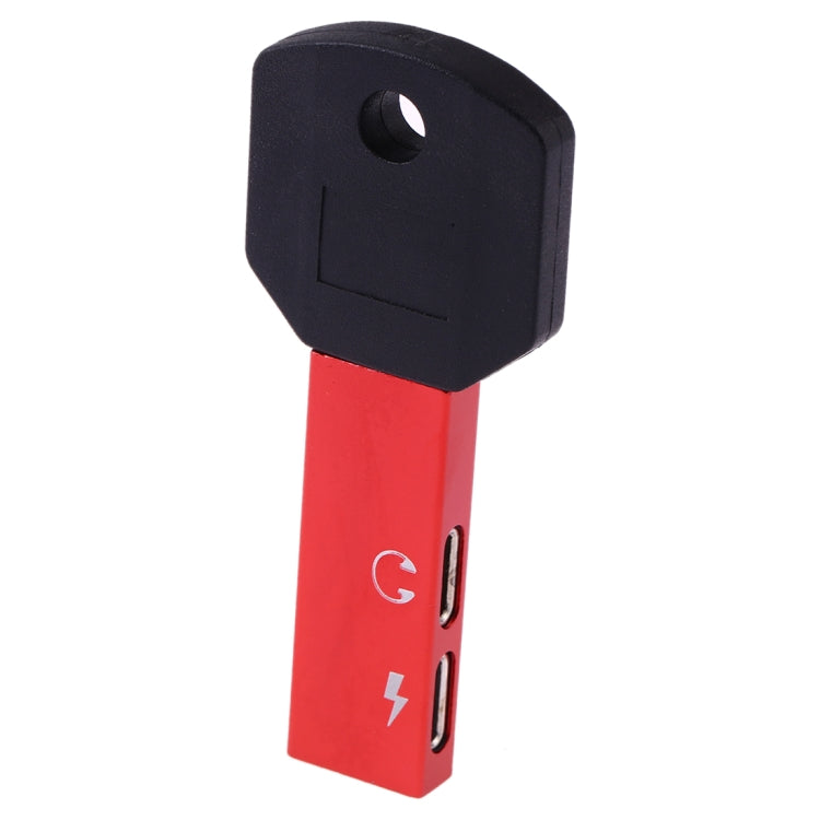 RC16 Dual 8 Pin Female to 8 Pin Male Key Shape Mini Portable Audio & Charge Adapter(Red) - Converter & Adapter by PMC Jewellery | Online Shopping South Africa | PMC Jewellery | Buy Now Pay Later Mobicred