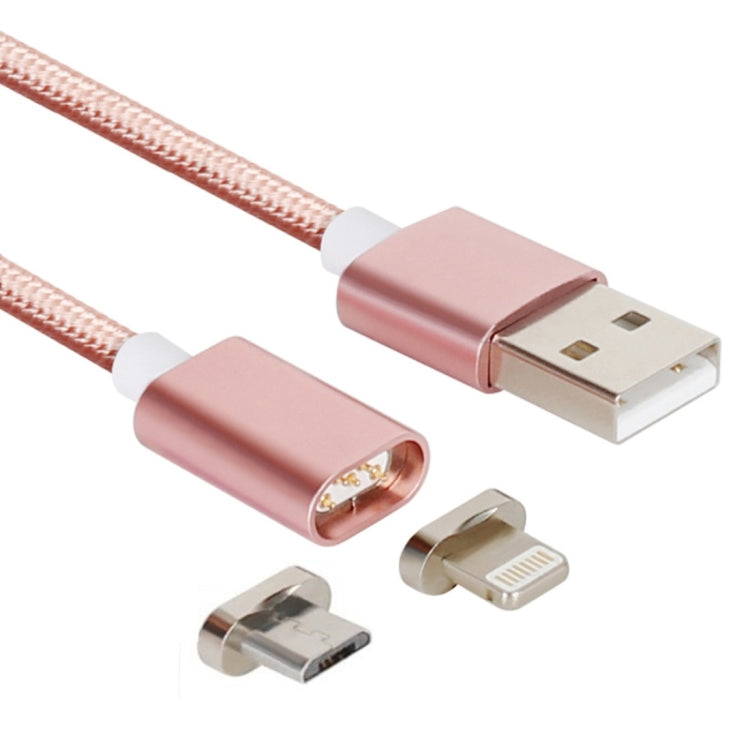 2 in 1 5V 2A Micro USB & 8 Pin to USB 2.0 Weave Style Magnetic Data Cable, Cable Length: 1.2m(Pink) - Charging Cable & Head by PMC Jewellery | Online Shopping South Africa | PMC Jewellery | Buy Now Pay Later Mobicred