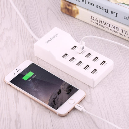 5V 2.4A / 2.1A / 1A 10-Port USB Charger Adapter, EU Plug(White) - Multifunction Charger by PMC Jewellery | Online Shopping South Africa | PMC Jewellery | Buy Now Pay Later Mobicred