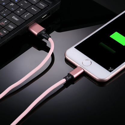 1m 2A USB to 8 Pin Nylon Weave Style Data Sync Charging Cable(Pink) - Normal Style Cable by PMC Jewellery | Online Shopping South Africa | PMC Jewellery | Buy Now Pay Later Mobicred