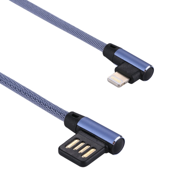 1m 2.4A Output USB to 8 Pin Double Elbow Design Nylon Weave Style Data Sync Charging Cable(Blue) - Normal Style Cable by PMC Jewellery | Online Shopping South Africa | PMC Jewellery | Buy Now Pay Later Mobicred