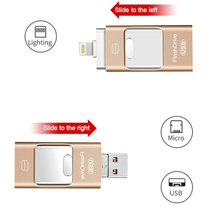 64GB USB 3.0 + 8 Pin + Mirco USB Android iPhone Computer Dual-use Metal Flash Drive (Rose Gold) - U Disk & Card Reader by PMC Jewellery | Online Shopping South Africa | PMC Jewellery | Buy Now Pay Later Mobicred