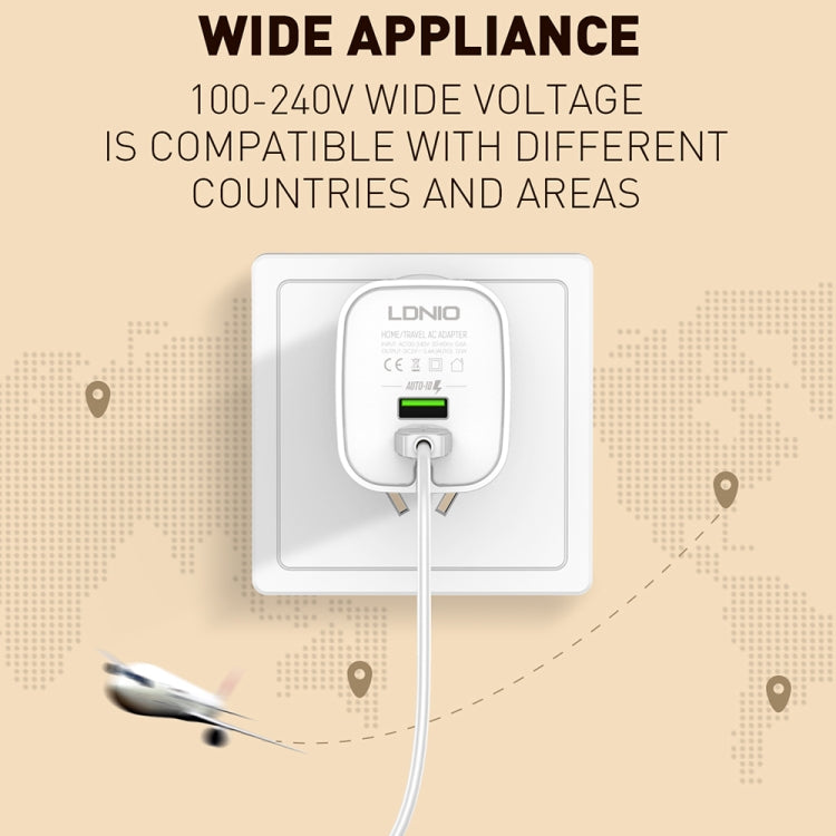 LDNIO A201 2.4A Dual USB Charging Head Travel Direct Charge Mobile Phone Adapter Charger With 8 Pin Data Cable(EU Plug) - USB Charger by LDNIO | Online Shopping South Africa | PMC Jewellery | Buy Now Pay Later Mobicred