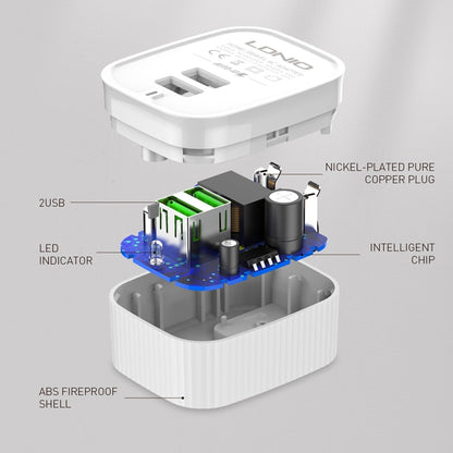 LDNIO A201 2.4A Dual USB Charging Head Travel Direct Charge Mobile Phone Adapter Charger With Micro USB Data Cable(EU Plug) - USB Charger by LDNIO | Online Shopping South Africa | PMC Jewellery | Buy Now Pay Later Mobicred