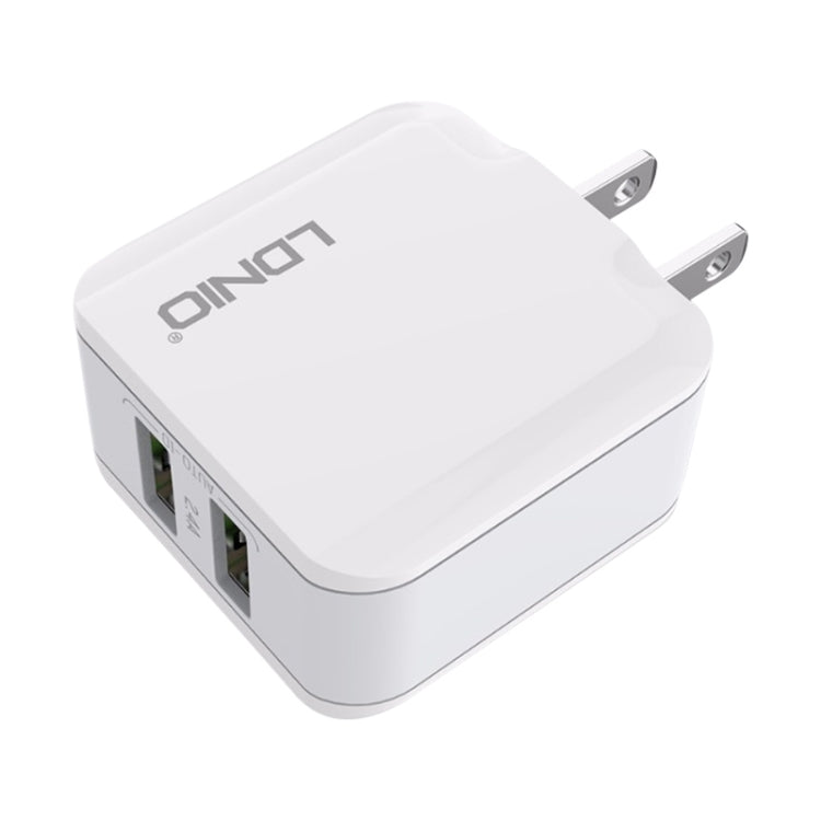 LDNIO A2201 2.4A Dual USB Charging Head Travel Direct Charge Mobile Phone Adapter Charger With 8 Pin Data Cable (US Plug) - USB Charger by LDNIO | Online Shopping South Africa | PMC Jewellery | Buy Now Pay Later Mobicred