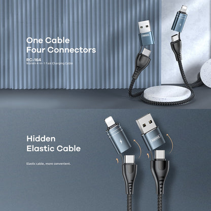 REMAX RC-164 4 in 1 USB + USB-C / Type-C to 8 Pin + USB-C / Type-C Fast Charging Data Cable, Cable Length: 1m(Black) - Multifunction Cable by REMAX | Online Shopping South Africa | PMC Jewellery | Buy Now Pay Later Mobicred