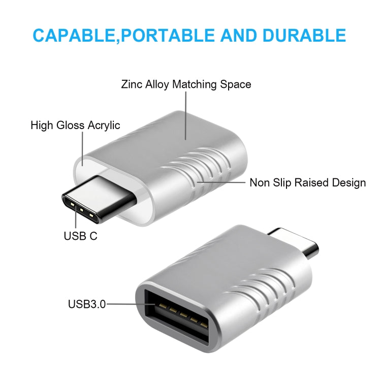 2 PCS SBT-148 USB-C / Type-C Male to USB 3.0 Female Zinc Alloy Adapter(Space Silver) - Converter & Adapter by PMC Jewellery | Online Shopping South Africa | PMC Jewellery | Buy Now Pay Later Mobicred