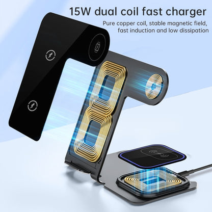 W43 15W 3 in 1 Aluminum Alloy Wireless Charging Stand (Blue) - Wireless Charger by PMC Jewellery | Online Shopping South Africa | PMC Jewellery | Buy Now Pay Later Mobicred