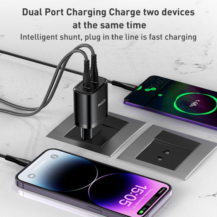 Yesido YC54 Dual USB-C / Type-C Travel Charger with 1m USB-C / Type-C to 8 Pin Cable, EU Plug (Black) - USB Charger by Yesido | Online Shopping South Africa | PMC Jewellery | Buy Now Pay Later Mobicred