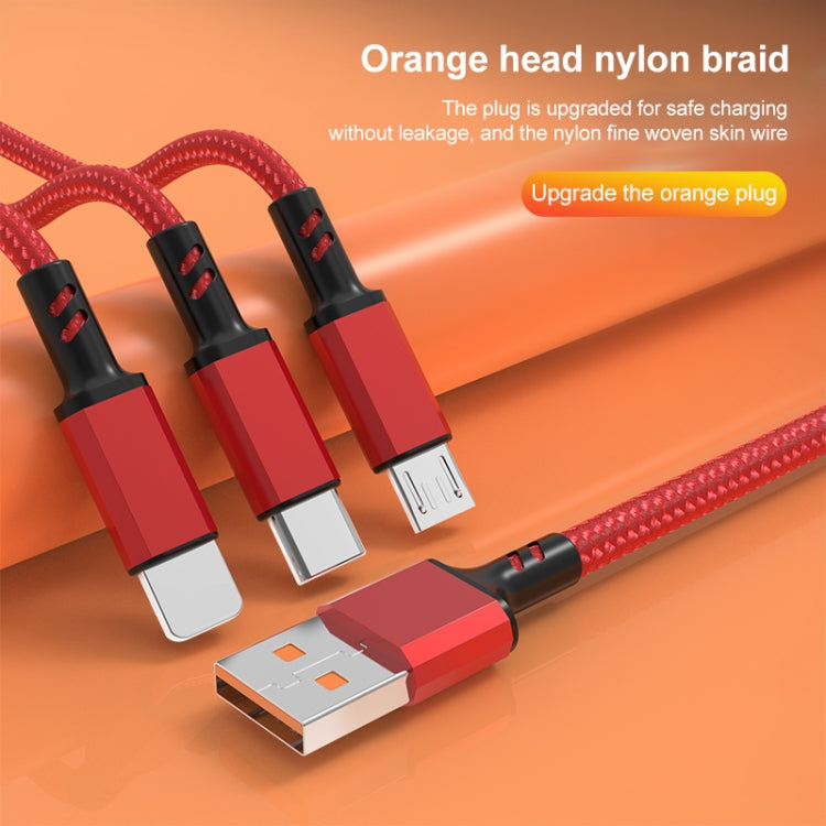 Orange Plug 3A 3 in 1 USB to Type-C / 8 Pin / Micro USB Fast Charging Cable, Cable Length: 1.2m(Silver) - Multifunction Cable by PMC Jewellery | Online Shopping South Africa | PMC Jewellery | Buy Now Pay Later Mobicred