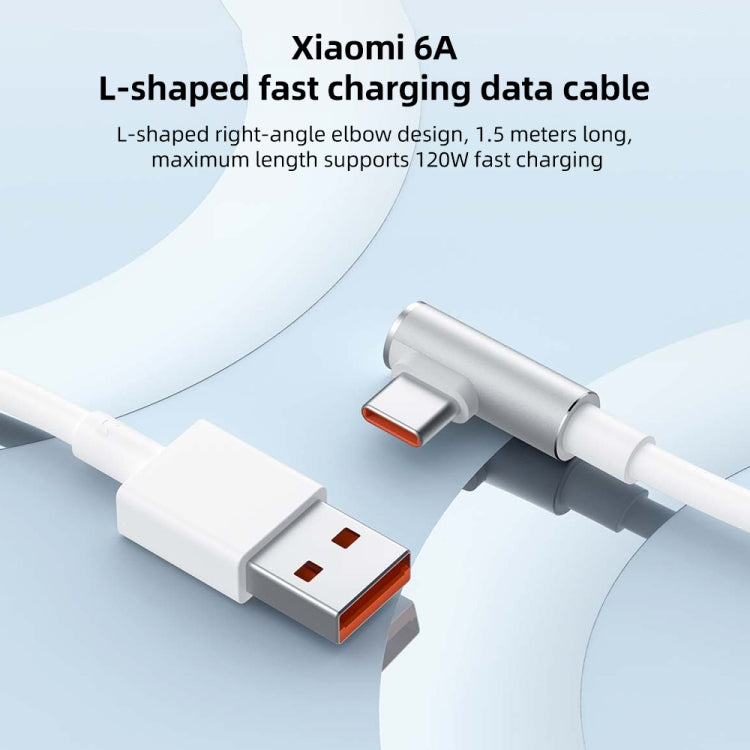 Original Xiaomi 6A USB to USB-C / Type-C 90 Degree Elbow Fast Charging Data Cable, Length: 1.5m - USB-C & Type-C Cable by Xiaomi | Online Shopping South Africa | PMC Jewellery | Buy Now Pay Later Mobicred