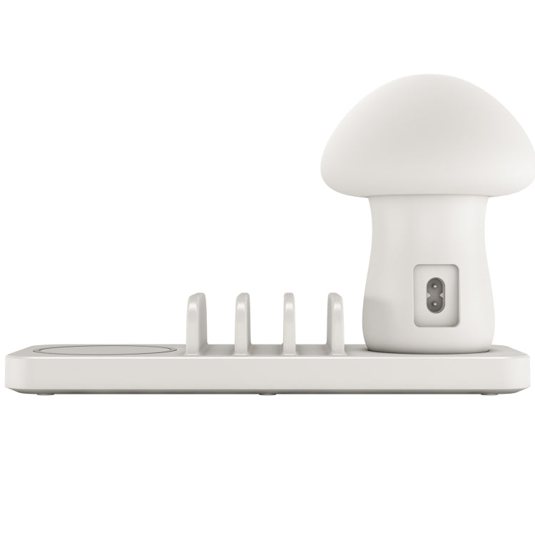 HQ-UD12 Universal 4 in 1 40W QC3.0 3 USB Ports + Wireless Charger Mobile Phone Charging Station with Mushroom Shape LED Light, Length: 1.2m, EU Plug(White) - Multifunction Charger by PMC Jewellery | Online Shopping South Africa | PMC Jewellery | Buy Now Pay Later Mobicred