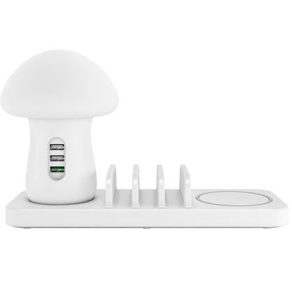 HQ-UD12 Universal 4 in 1 40W QC3.0 3 USB Ports + Wireless Charger Mobile Phone Charging Station with Mushroom Shape LED Light, Length: 1.2m, UK Plug(White) - Multifunction Charger by PMC Jewellery | Online Shopping South Africa | PMC Jewellery | Buy Now Pay Later Mobicred