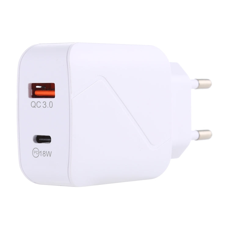 LZ-819A+C QC3.0 USB + PD 18W USB-C / Type-C Interfaces Travel Charger with Indicator Light, EU Plug (White) - free shipping - PMC Jewellery - Order now!