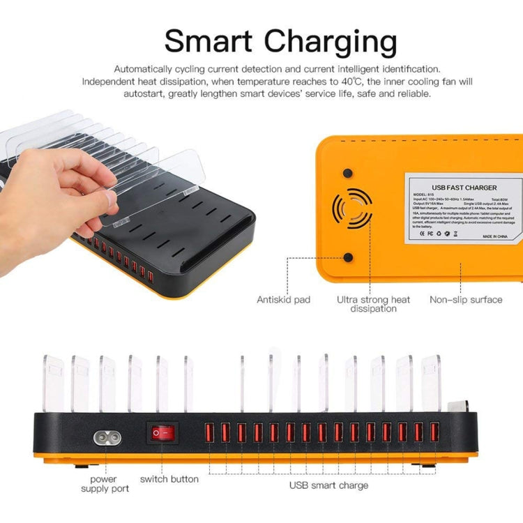 WLX-815 100W 15 Ports USB Fast Charging Dock Smart Charger with Phone & Tablet Holder, AU Plug - Multifunction Charger by PMC Jewellery | Online Shopping South Africa | PMC Jewellery | Buy Now Pay Later Mobicred