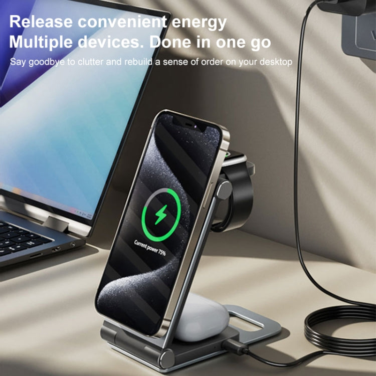 iFORCE T9 15W 3 in 1 Desktop Foldable Multi-Function Stand Magsafe Wireless Charger (Dark Gray) - Wireless Charger by PMC Jewellery | Online Shopping South Africa | PMC Jewellery | Buy Now Pay Later Mobicred