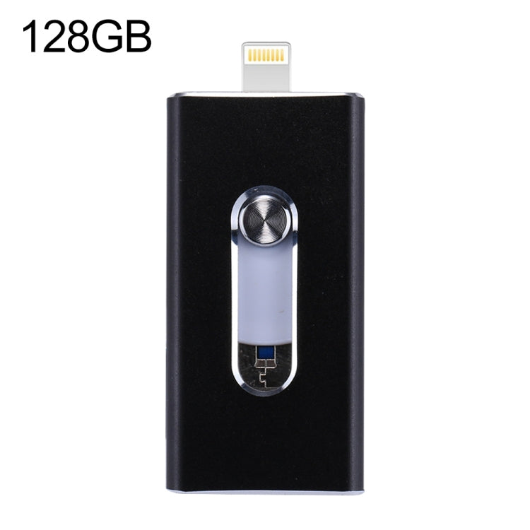 RQW-02 3 in 1 USB 2.0 & 8 Pin & Micro USB 128GB Flash Drive(Black) - U Disk & Card Reader by PMC Jewellery | Online Shopping South Africa | PMC Jewellery | Buy Now Pay Later Mobicred