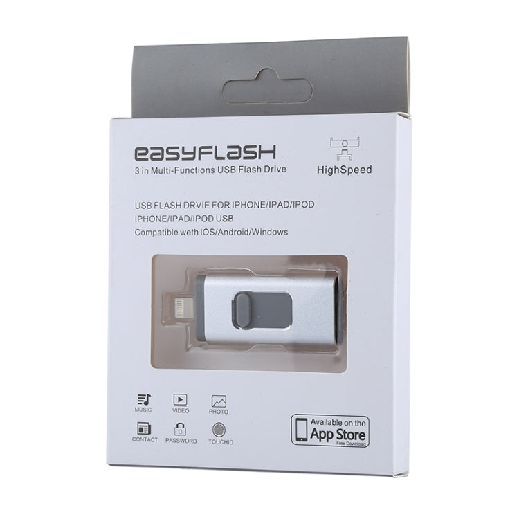 easyflash RQW-01B 3 in 1 USB 2.0 & 8 Pin & Micro USB 16GB Flash Drive(Silver) - U Disk & Card Reader by PMC Jewellery | Online Shopping South Africa | PMC Jewellery | Buy Now Pay Later Mobicred