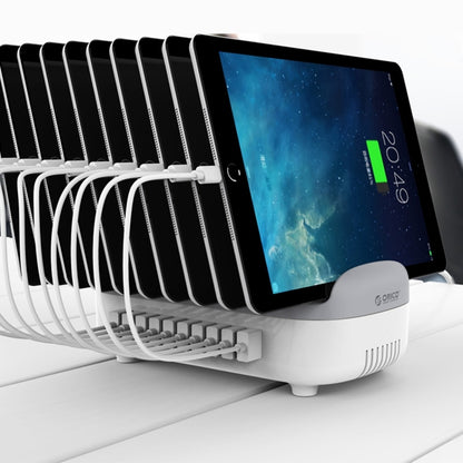 ORICO DUK-10P 120W 10 USB Ports Smart Charging Station with Phone & Tablet Stand, US Plug(White) - Multifunction Charger by ORICO | Online Shopping South Africa | PMC Jewellery | Buy Now Pay Later Mobicred