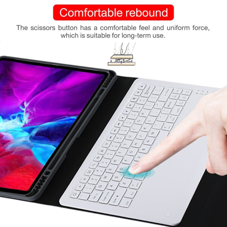 T129 Detachable Bluetooth White Keyboard Microfiber Leather Tablet Case for iPad Pro 12.9 inch (2020), with Holder (Blue) - For iPad Pro by PMC Jewellery | Online Shopping South Africa | PMC Jewellery | Buy Now Pay Later Mobicred