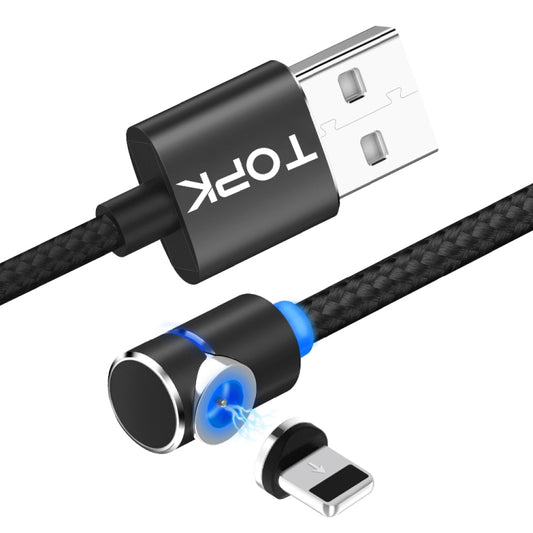 TOPK AM30 2m 2.4A Max USB to 8 Pin 90 Degree Elbow Magnetic Charging Cable with LED Indicator(Black) - Charging Cable & Head by TOPK | Online Shopping South Africa | PMC Jewellery | Buy Now Pay Later Mobicred