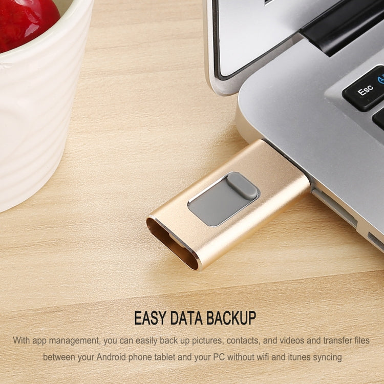 Richwell 3 in 1 64G Type-C + 8 Pin + USB 3.0 Metal Push-pull Flash Disk with OTG Function(Rose Gold) - free shipping - PMC Jewellery - Order now!