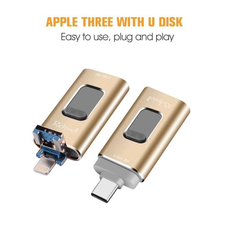 Richwell 3 in 1 128G Type-C + 8 Pin + USB 3.0 Metal Push-pull Flash Disk with OTG Function(Rose Gold) - U Disk & Card Reader by Richwell | Online Shopping South Africa | PMC Jewellery | Buy Now Pay Later Mobicred