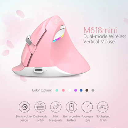 DELUX M618 Mini 2.4G Wireless 2400DPI USB Rechargeable Ergonomic Vertical Mouse (Pink) - Wireless Mice by DELUX | Online Shopping South Africa | PMC Jewellery | Buy Now Pay Later Mobicred