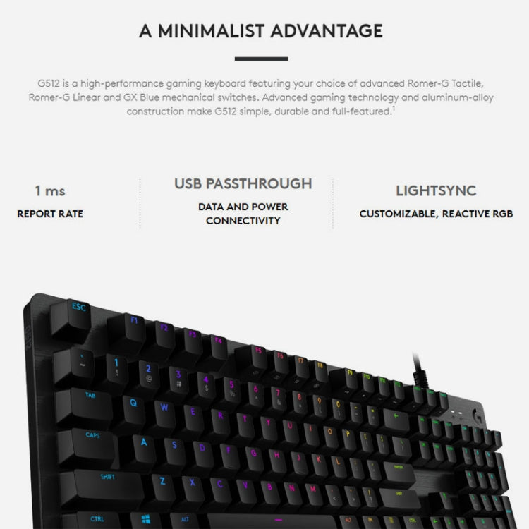 Logitech G512 RGB C-axis Mechanical Wired Gaming Keyboard, Length: 1.8m (Black) - Wired Keyboard by Logitech | Online Shopping South Africa | PMC Jewellery | Buy Now Pay Later Mobicred