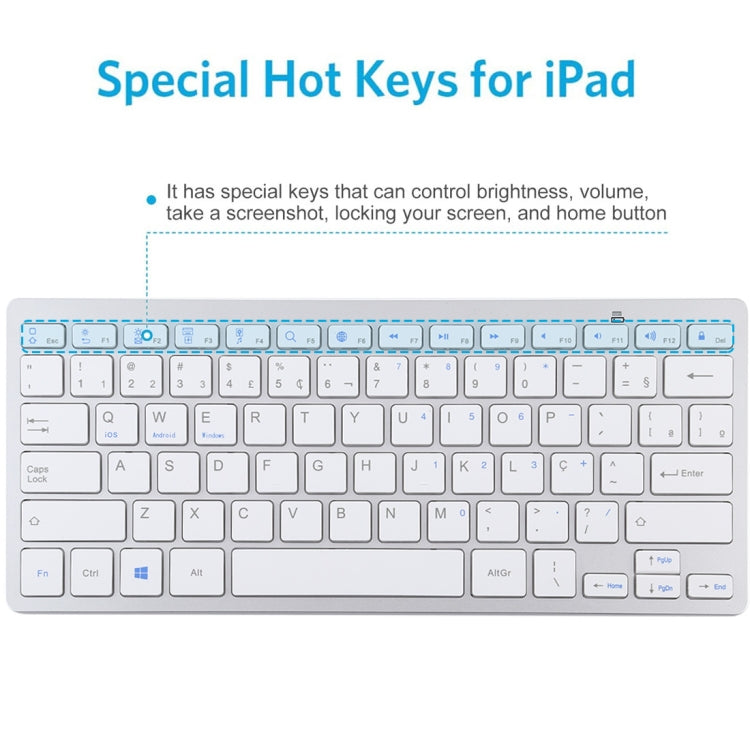 WB-8022 Ultra-thin Wireless Bluetooth Keyboard, Portuguese Keys(Silver) - Wireless Keyboard by PMC Jewellery | Online Shopping South Africa | PMC Jewellery | Buy Now Pay Later Mobicred