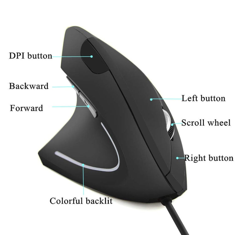 CM0093 Wired Version 2.4GHz Three-button Vertical Mouse for Left-hand, Resolution: 1000DPI / 1200DPI / 1600DPI, Cable Length���1.7m(Black) - Wired Mice by PMC TechLife | Online Shopping South Africa | PMC TechLife | Buy Now Pay Later Mobicred