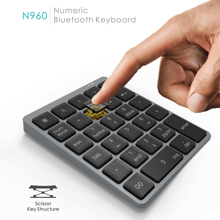 N960 Ultra-thin Universal Aluminum Alloy Rechargeable Wireless Bluetooth Numeric Keyboard (Silver) - Mini Keyboard by PMC Jewellery | Online Shopping South Africa | PMC Jewellery | Buy Now Pay Later Mobicred