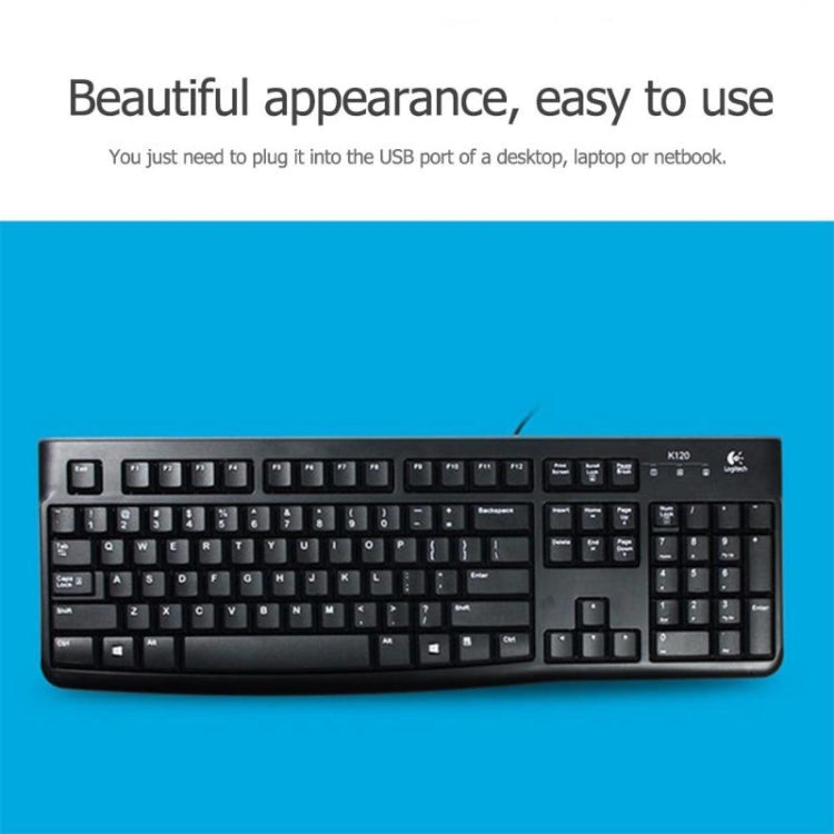 Logitech K120 USB Waterproof Splash Wired Keyboard for Desktop Computers / Laptops(Black) - free shipping - PMC Jewellery - Order now!